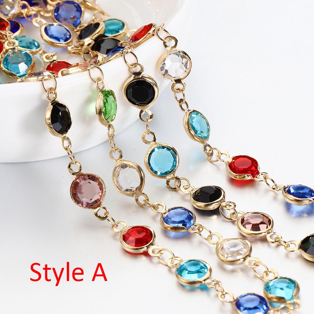 1meter 6mm Colorful Crystal Beads Beaded Chain Glass Bead KC Gold Necklace Chain Accessories for Jewelry Making Crafts DIY