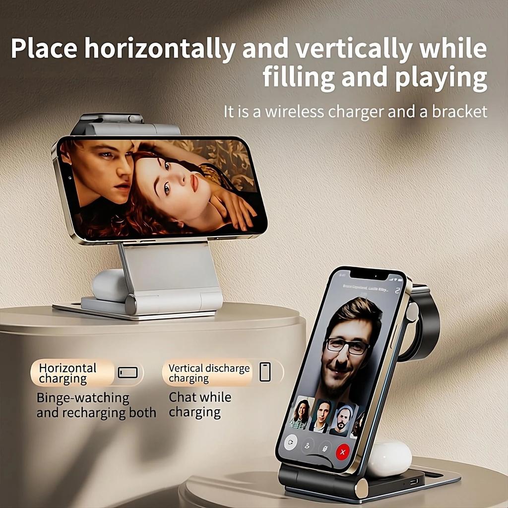15W Fast Magnetic Wireless Charging Station 3 In 1 Foldable for iPhone 14 15 Samsung S23 AirPods Pro Aluminum Stand