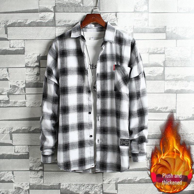2024 Men's Plaid Velvet Warm Long Sleeve Shirt - Autumn/Winter Collection