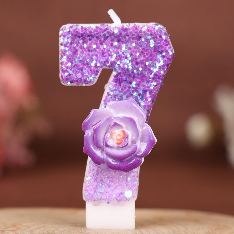 Purple Flower Number Birthday Candle Cake Decoration Party Handmade Number Candle 0-9