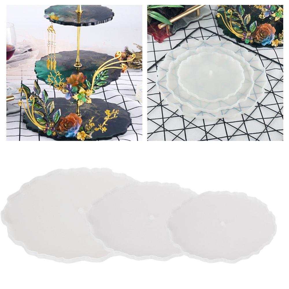 3pcs Irregular Round Fruit Tray Mould Three Tier White Tea Tray Mould Easy Release Three Layer Tray Mould Snack Rack