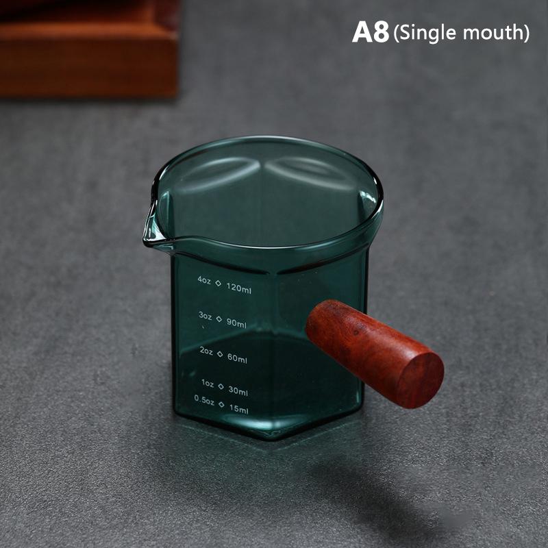 120Ml Wood Handle Glass Espresso Measuring Cup Coffee Extraction Cup With Scale High Temperature Resistance Milk Jug Measure Mug