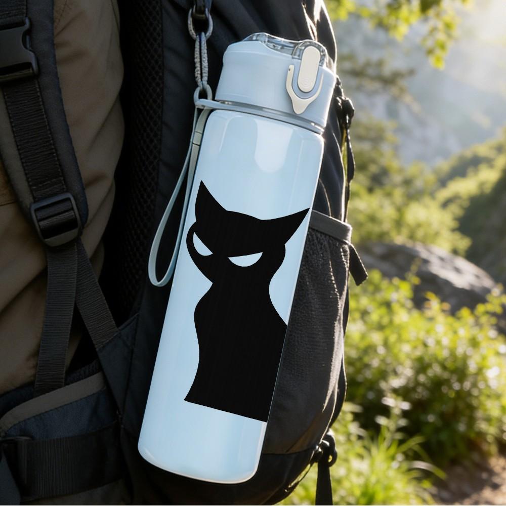 1PC Black Cat Silhouette 750ml Color Plastic Sports Water Bottle Leakproof Flip Straw Lid Suitable for Sports Office Home Use