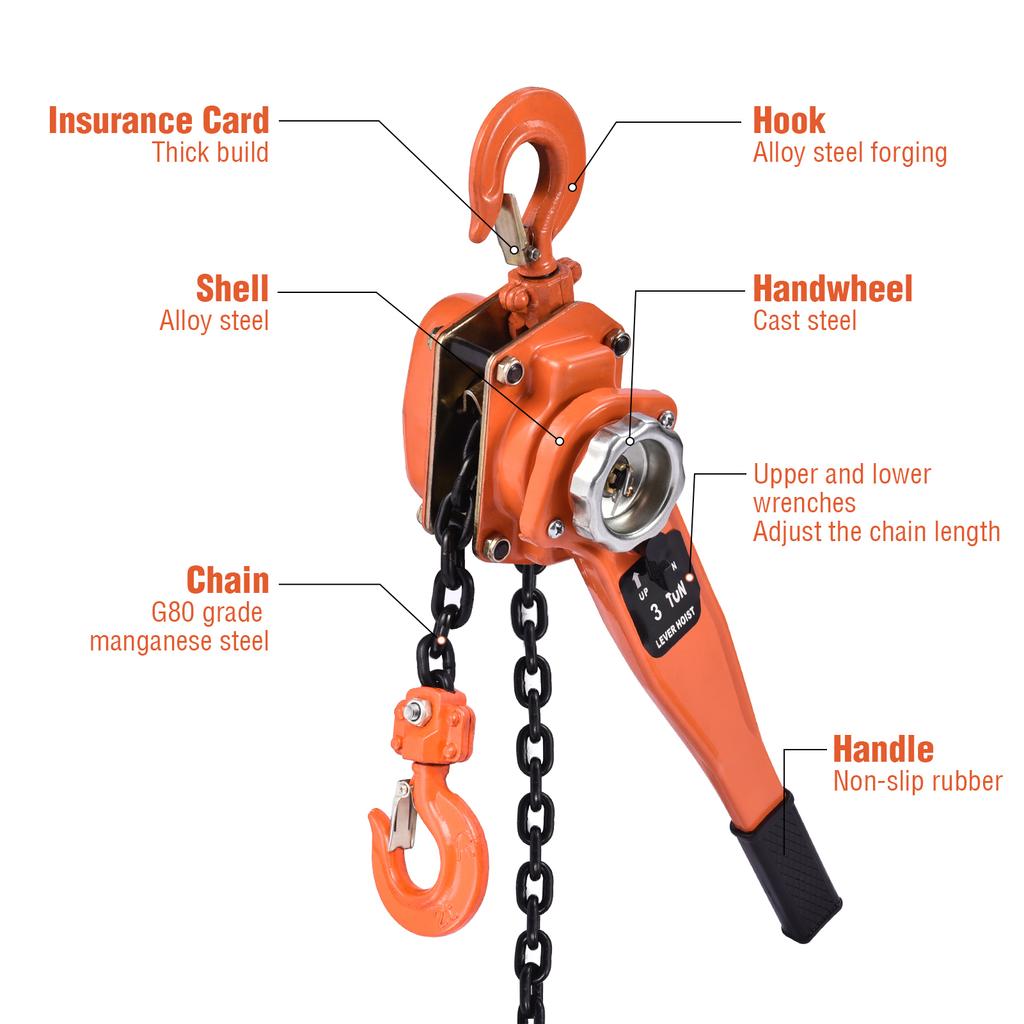 3 Ton/6000 Lbs Hand Chain Hoist Heavy Duty Garage Hoist Anti-Slip Steel Ratchet Lever Hoist With Hook For Garage Workshop