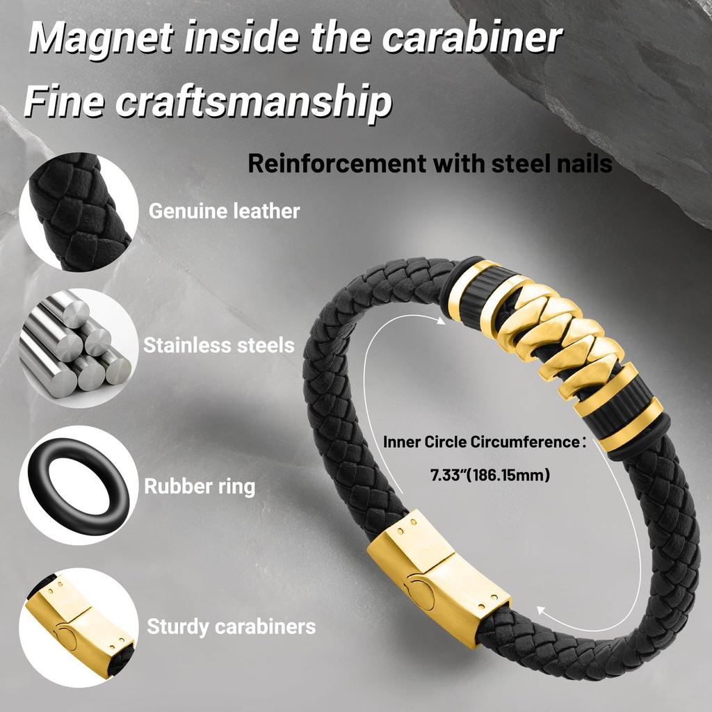 Men's Retro Leather and Titanium Steel Magnetic Buckle Bracelet