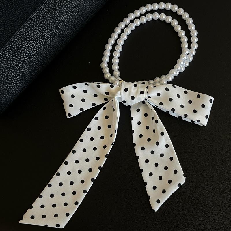 Faionable Polka Dot Scarf Waist Belt For Women Decorative Pearl Splicing Neck Ribbon Elegant Stripes Fluttering Ribbon