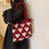 2026 New Ins Style Knitted Tote Bag with Heart Pattern Large Capacity Shoulder Bag for Women Daily Use and Shopping
