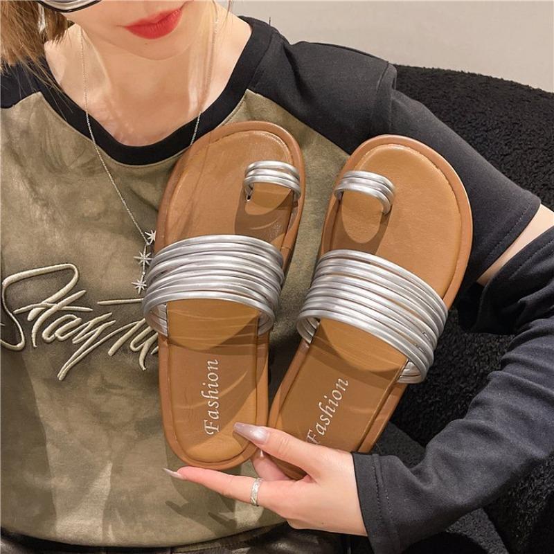 Modische Schuhe Frau 2024 Trend Hausschuhe Frau Flach Zehensteg Kleine Sandalen Tragen Super Feuer Kleine Strand Strand Flip-Flops Flip Flops