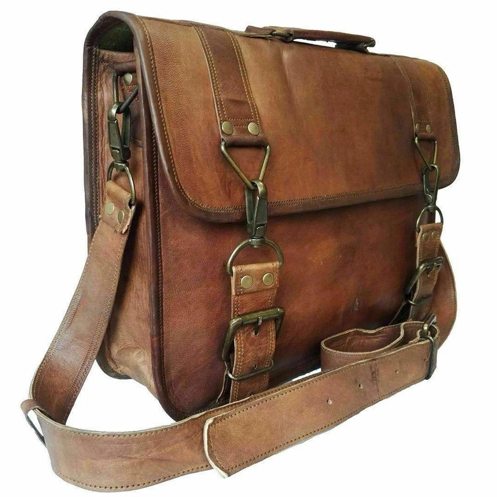 Men's Genuine Bag New Vintage Messenger Shoulder Briefcase Laptop Leather