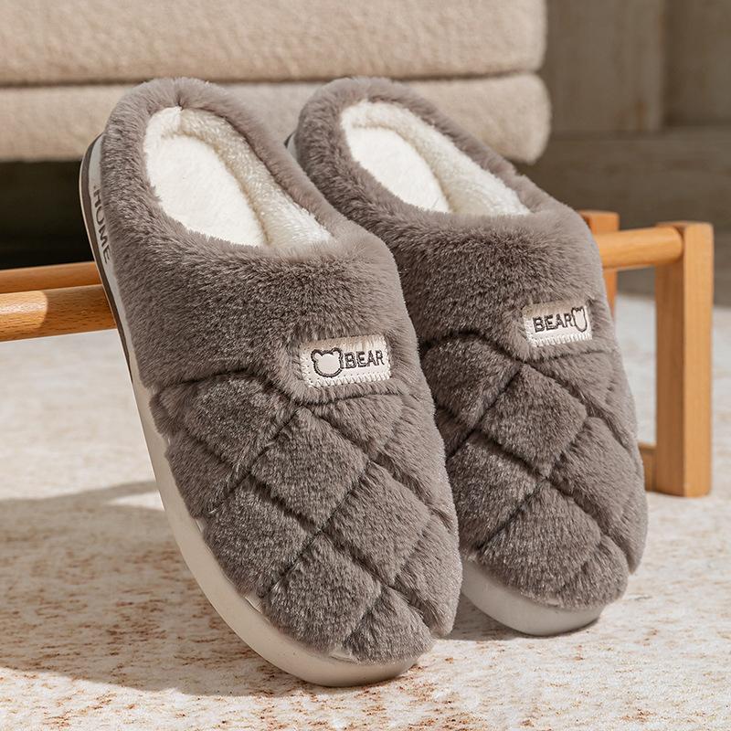 Wear non-slip thick-soled plush winter cotton slippers household cotton shoes women's warm and velvet home slippers