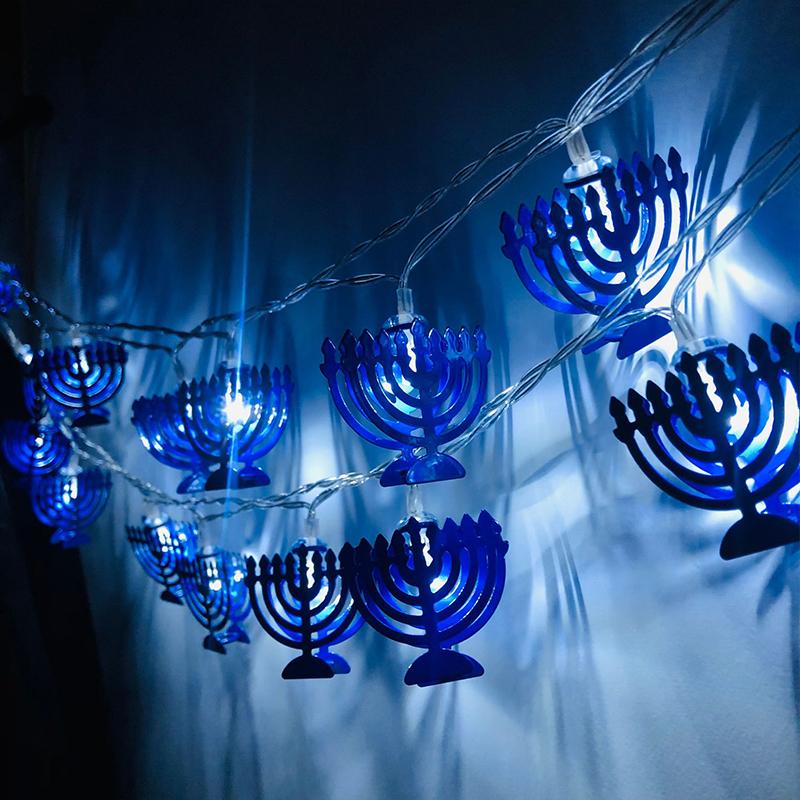 1.65M 10LED Hanukkah Menorah & Star of David String Lights For Jewish New Year Happy Hanukkah Kids Gifts Menorah Party Supplies