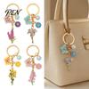 Pastoral Style Keychain Pendant with Round Imitation Pearls, Flower Butterfly Enamel Charm Decorative Key Ring, Layered Holder Faux Pearl