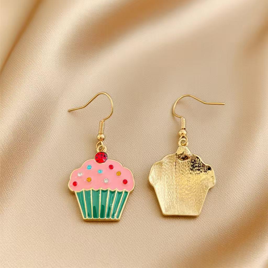 Creative Drip Oil Rhinestone Cake Earrings - Cute Sweet Alloy Pendants
