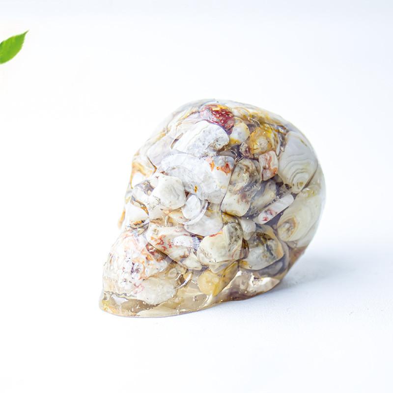 Crystal Resin Skull Decor With Natural Stones For Office And Home Tabletop Display
