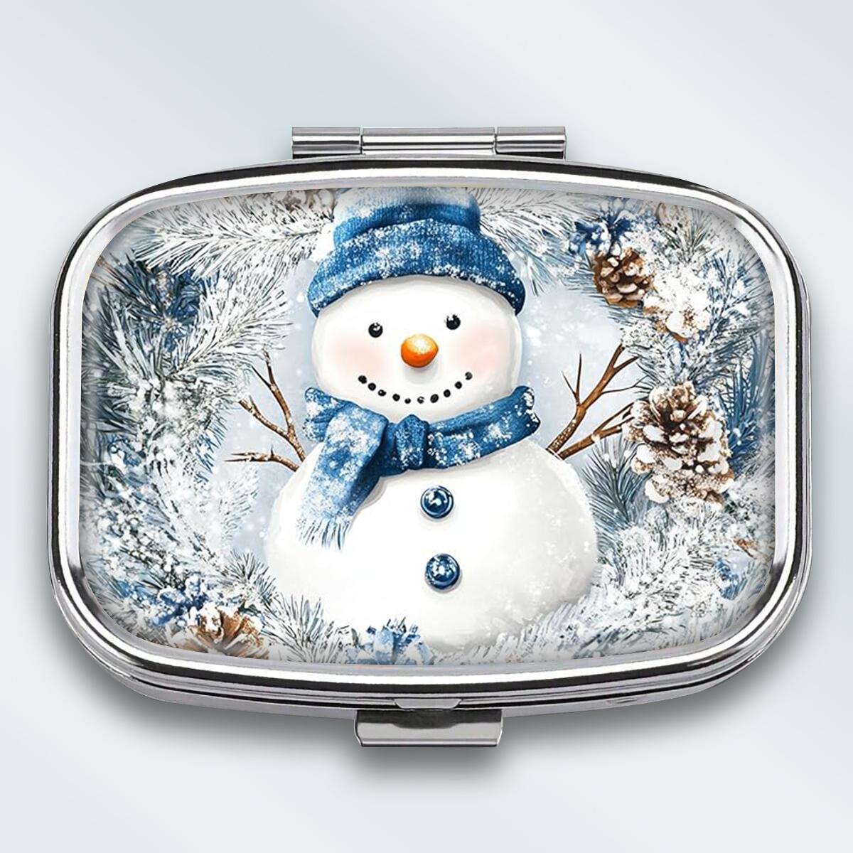 

Portable Pill Box with 2 Compartments, Mini Metal Medicine Organizer Case, Cute Printed Pill Container for Vitamins, Pills, Jewelry, Travel, Daily Use
