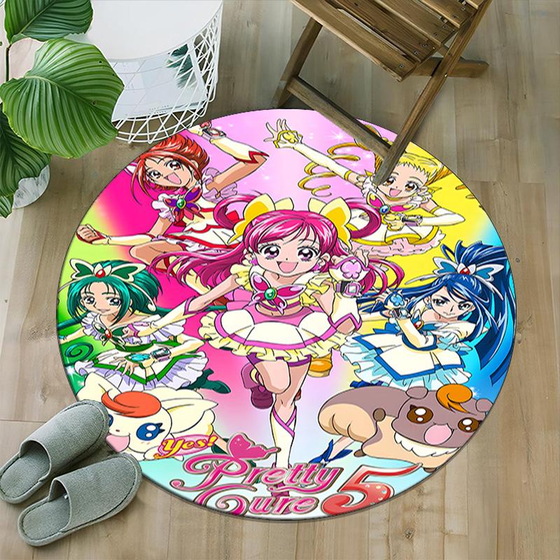 1pc Pretty Cure2 Print Round Carpet Chair Round Carpet Suitable for Bedroom Living Room Home Decorative Carpet