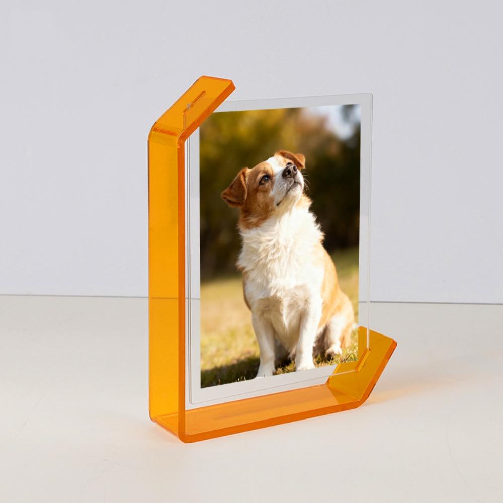 Modern L-shaped Tabletop Stand Transparent Poster Frame Artwork Frame Acrylic Photo Frame Office 5 inch оранжевый