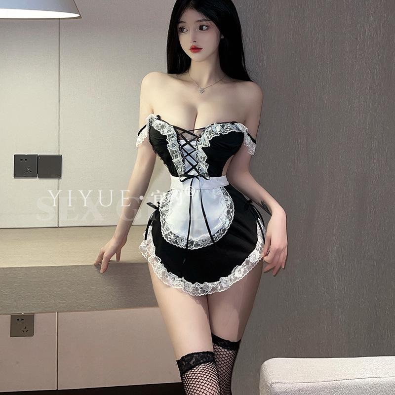 Erotic Underwear Pure and Cute Maid Dress Sexy Lace Uniform Seductive Maid Dress Set Wholesale 8443