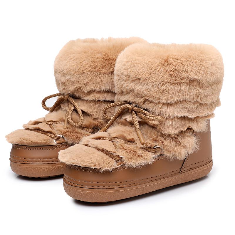 New Women'S Winter Boots Furry Short Tube Snow Boots Women Artificial Rabbit Fur Space Boots Non-Slip Warm Shoes For Women