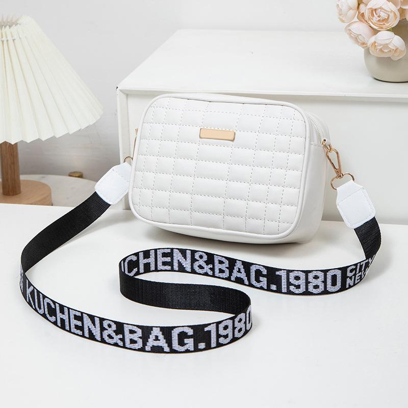 Bag Women's New Plaid Embroidered Iron Sheet Solid Color Webbing Crossbody Small Square Bag Casual Camera Bag