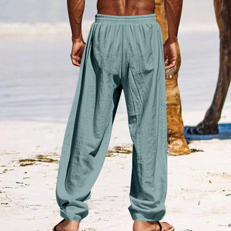 Men's Cotton Linen Thin Section Casual Trousers Straight Loose Printed Trousers Men's Summer Models