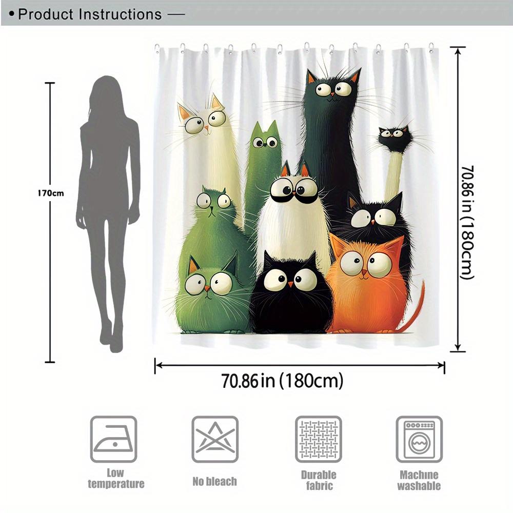Funny Cartoon Cats Shower Curtain Waterproof Moisture Proof Privacy Protection Print Colorful Cat Family Design Cute Animal Art