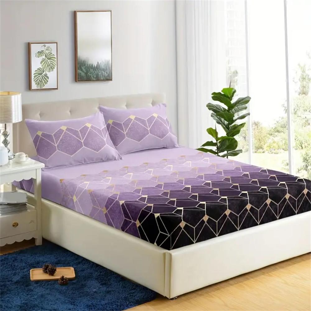 3-Piece 3D Geometric Gradient Fitted Sheet Set - Soft Microfiber, Elasticized Corners, Breathable, Hypoallergenic, Easy Care