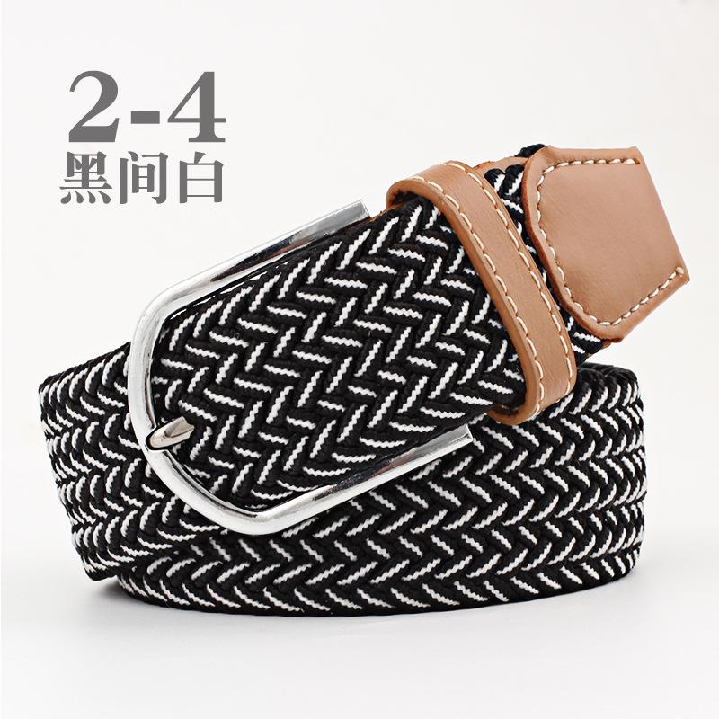 Women Casual Knitted Pin Buckle Without Holes Men Belt Woven Canvas Elastic Expandable Braided Stretch Belts for Female Jeans
