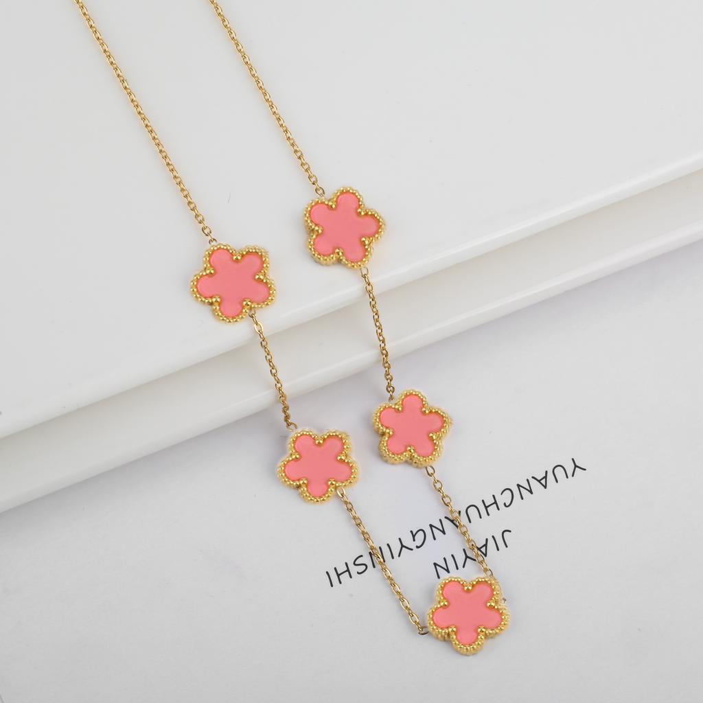Klassiskt Rostfritt Stål Fembladig Blomma Smyckeset Halsband Armband Örhängen Enkelt för Kvinna Flicka Fest Vardagsbruk Smycken