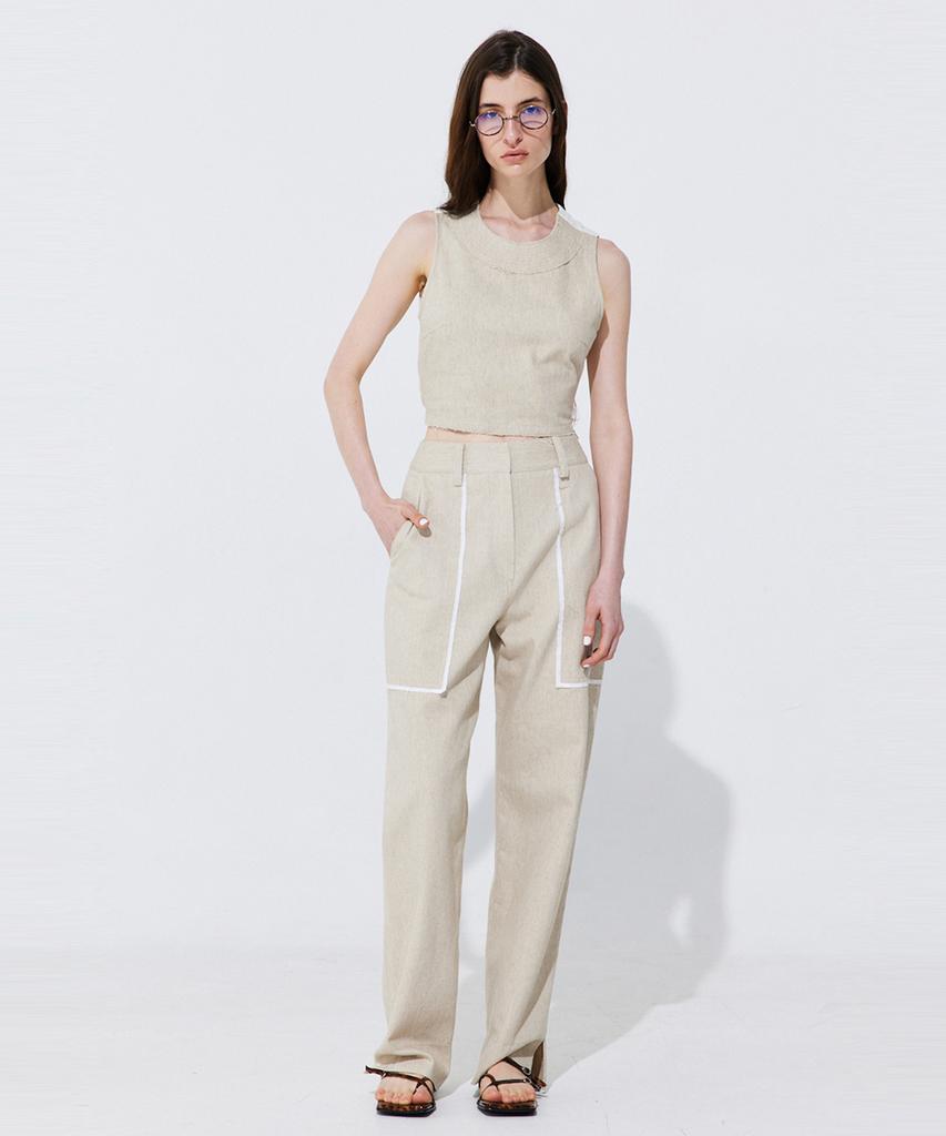 WNDERKAMMER Color-Block Point Linen Trousers_Beige