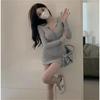 French-style Sexy V-neck Long-sleeve Dress for Women, New Winter Slim Pleated Inner Layer, Bodycon Skirt