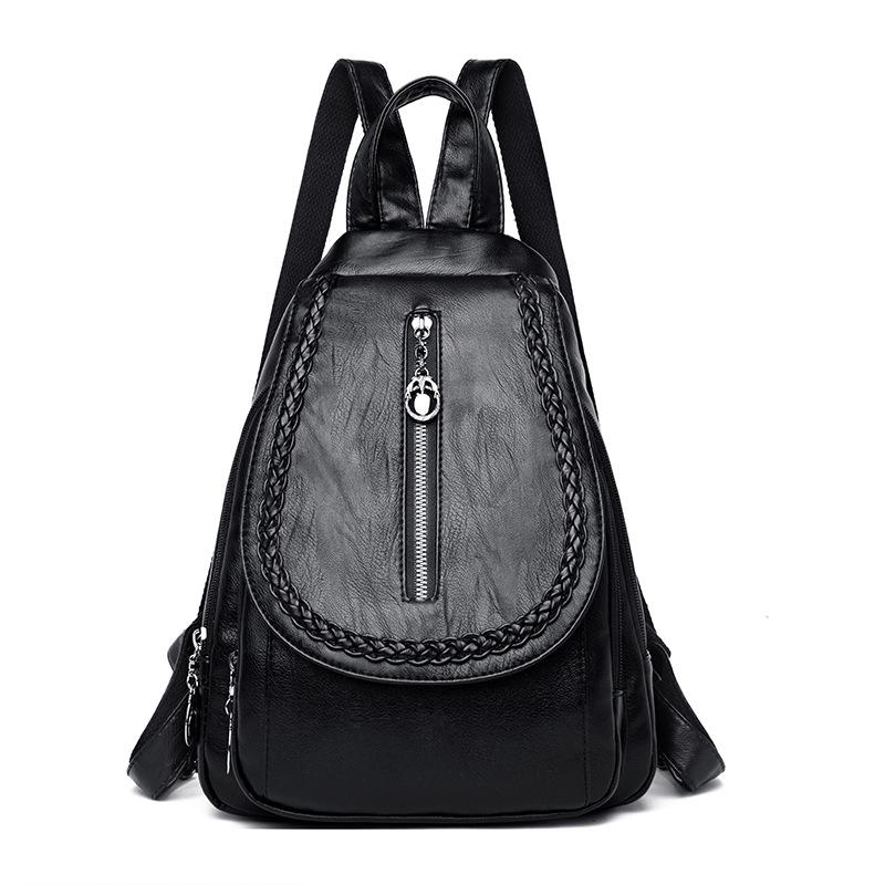 Женская сумка, женский рюкзак, модный дикий мягкий кожаный дорожный маленький рюкзак, женская сумка на плечо A чёрный