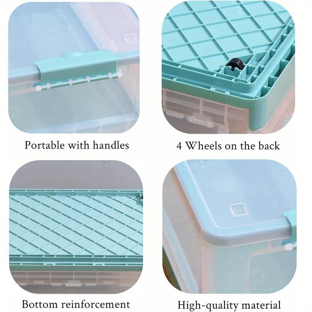 1 Stück aufklappbare Aufbewahrungsbox mit Griffen und Rollen, große Kapazität, transparent, für Kleidung & Bücher & Snacks, für Zuhause & Wohnheim.