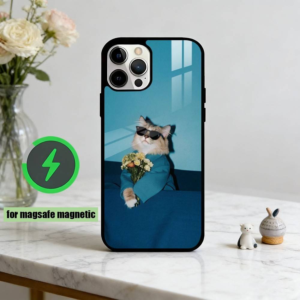 Funny Cute Cat Phone Case For iPhone17,16,15,14,13,12,11 Plus,Pro Magnetic with Magsafe Wireless Charging