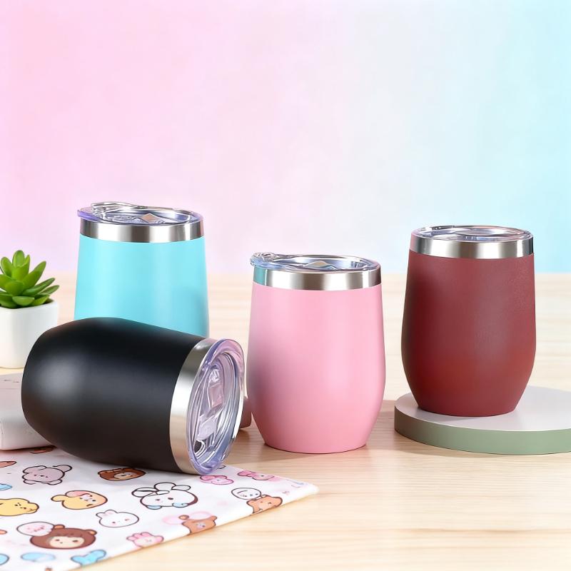 12oz Kalíšek na víno ve tvaru vaječné skořápky Nerezový termohrnek Domácí Dvoustěnný Vakuově izolovaný Hrnky na kávu ve tvaru U Cestovní hrnky