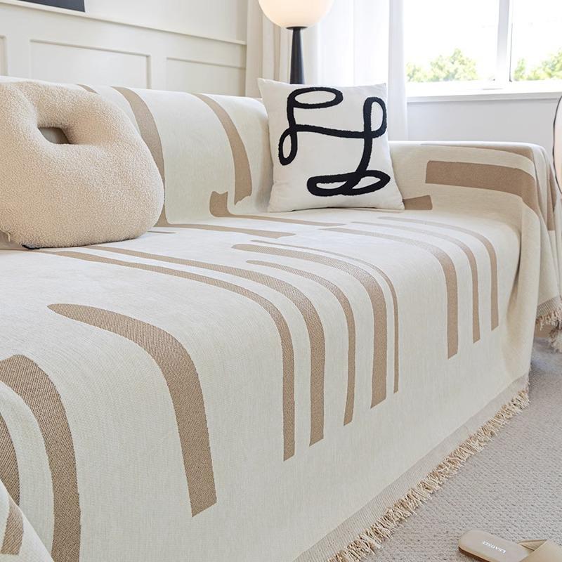 Chenille Sofa Towel Four Seasons Universal Striped Sofa Cover Cloth Simple Modern Thickened One-Piece Sofa Cover Blanket