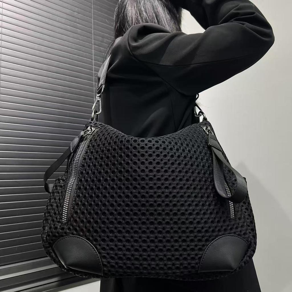 Women'S Mesh Lightweight Oblique Span Bag Large-Capacity Splicing Shoulder Handbag