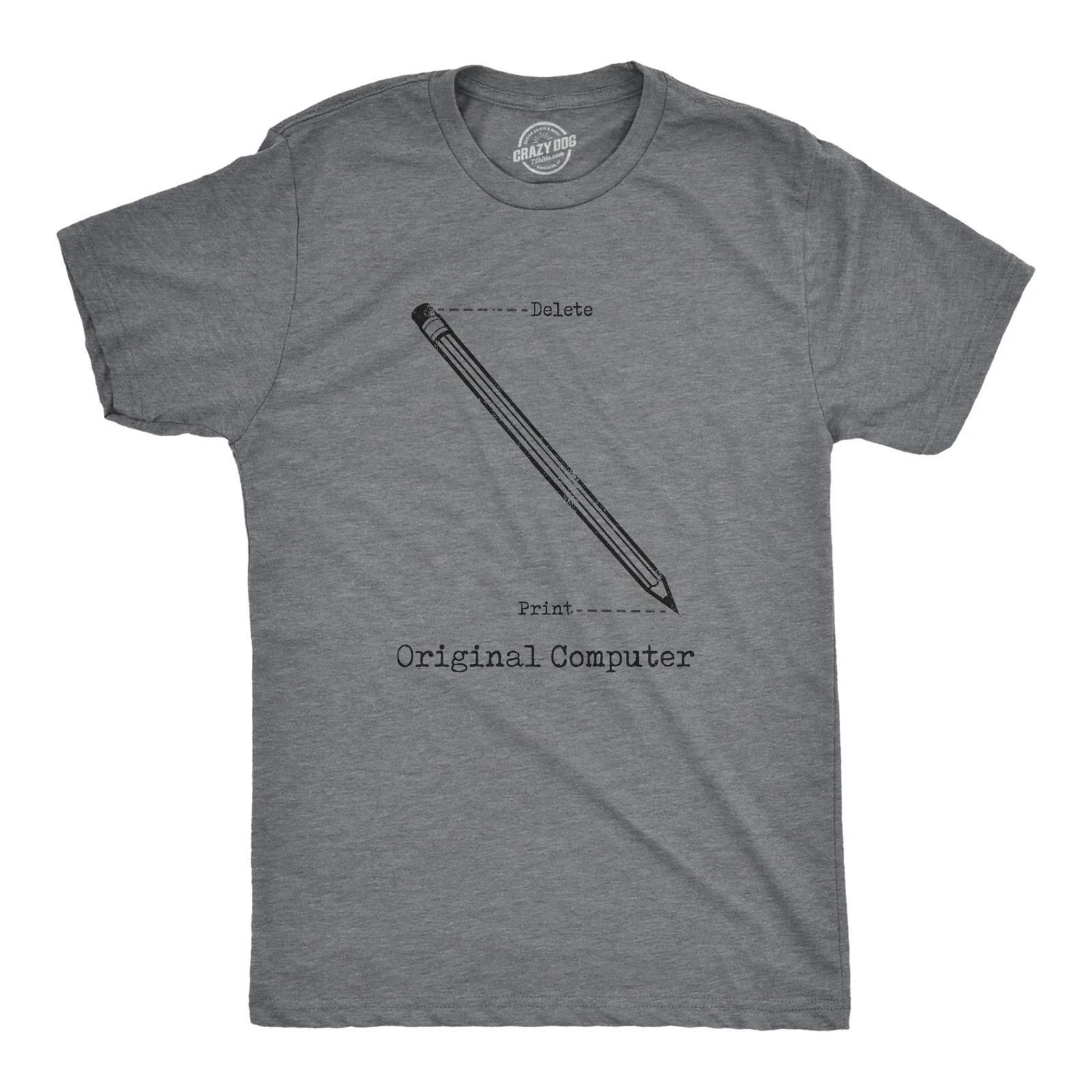 Mens Original Computer T Shirt Funny Pencil Eraser Analog Joke Tee for Guys S