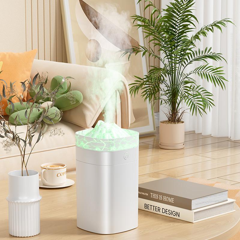 Simulated Volcano Humidifier with Cracks USB Home Portable Colorful Atmosphere Light Desktop Office Air Humidifier Large Fog