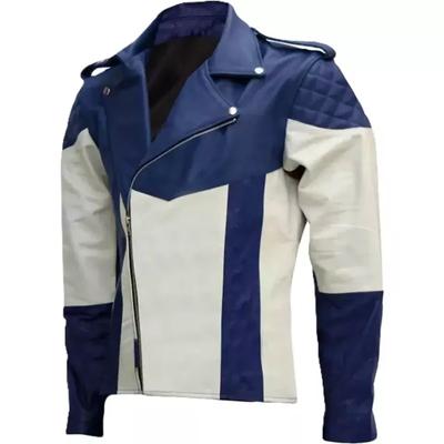 Herrenjacke Weiß & Blau Echtes Lammleder Handgefertigt Motorrad Biker Stilvoll