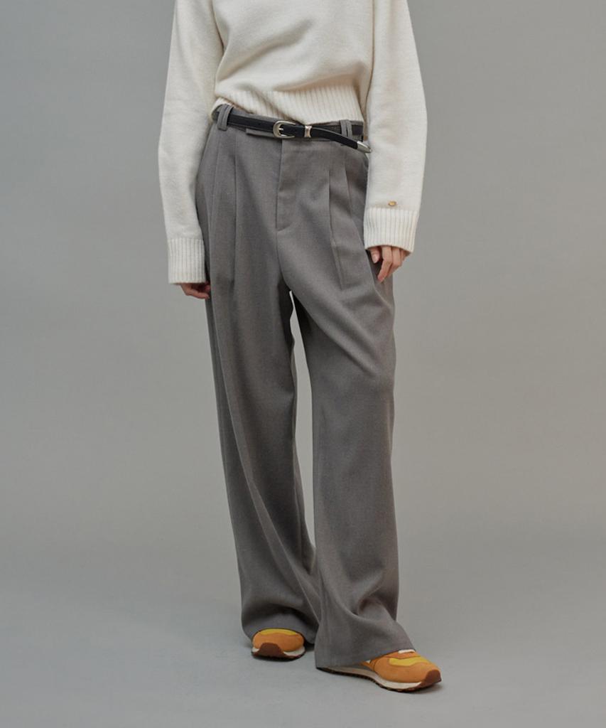 FROMWHERE Classic Double-Pleated Slacks Gray