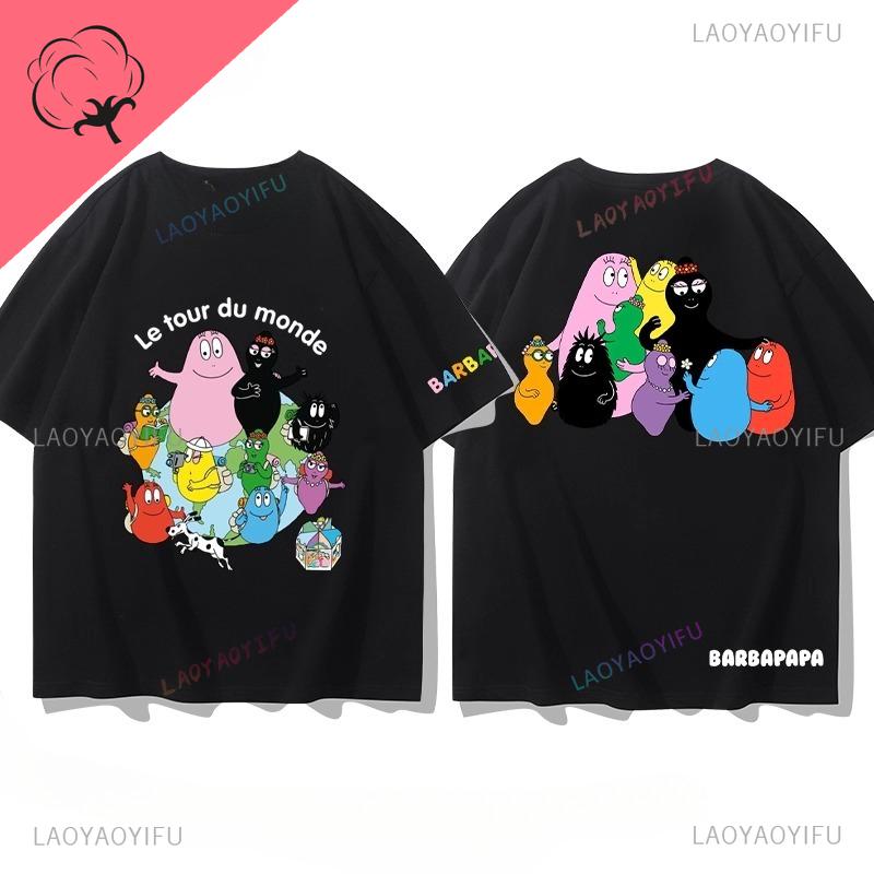 Famous Cartoons Barbapapa Double SidedPrinted T Shirt Casual Funny Kawaii Tops Boys Girls Aesthetic Teenager Outfits Graphic