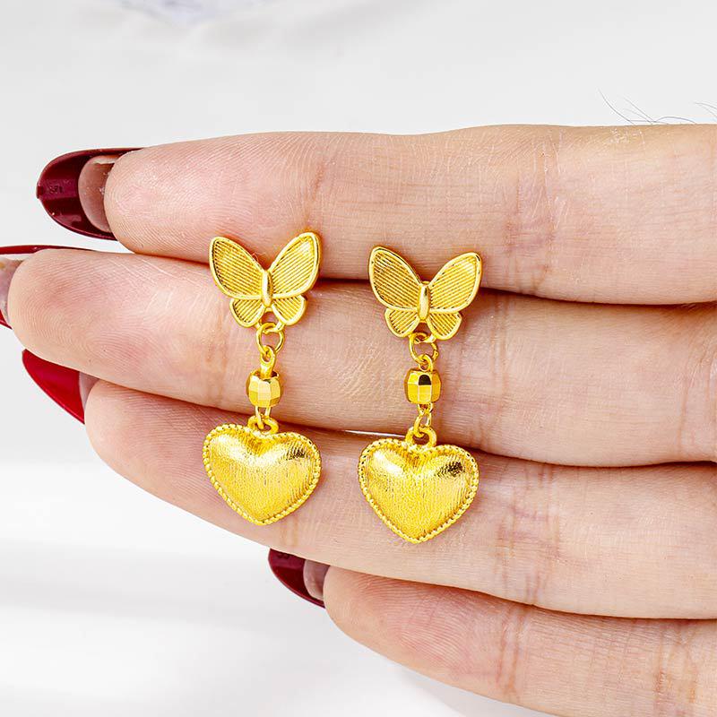 Trendy Gold Love Heart Butterfly Earrings - Women's Long-Lasting Color Retention Jewelry