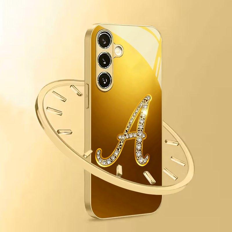 Letter A pattern electroplated glass phone case suitable for Samsung Galaxy S26 S25 S24 S22 S21 S20 FE/Ultra/Plus anti drop