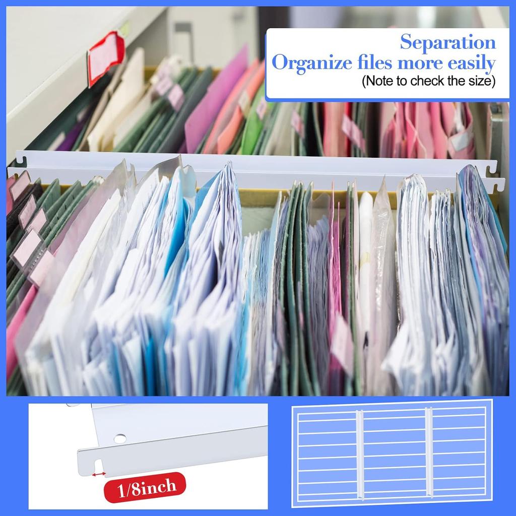 Patelai 6 Pcs Lateral Front To Back File Rails Cabinet Rails Stainless Steel Hanging File Bar White Drawer Inserts for Sides Letter Size Folders