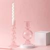 Nordic Glass Candle Holder Colorful Candy Color Translucent High Glass Candle Stand for Birthday Wedding Room Party Home Decor