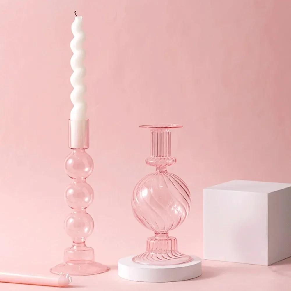 Nordic Glass Candle Holder Colorful Candy Color Translucent High Glass Candle Stand for Birthday Wedding Room Party Home Decor