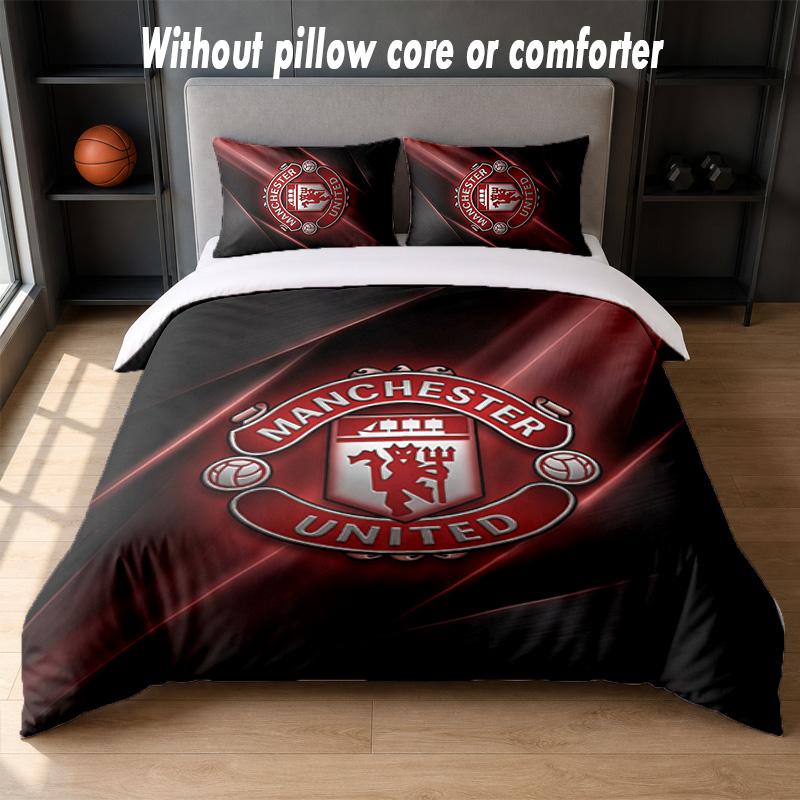 Set de Cama Manchester United FC Diseño 1 Funda Nórdica + 2 Fundas de Almohada Suave Transpirable Ropa de Cama para el Hogar