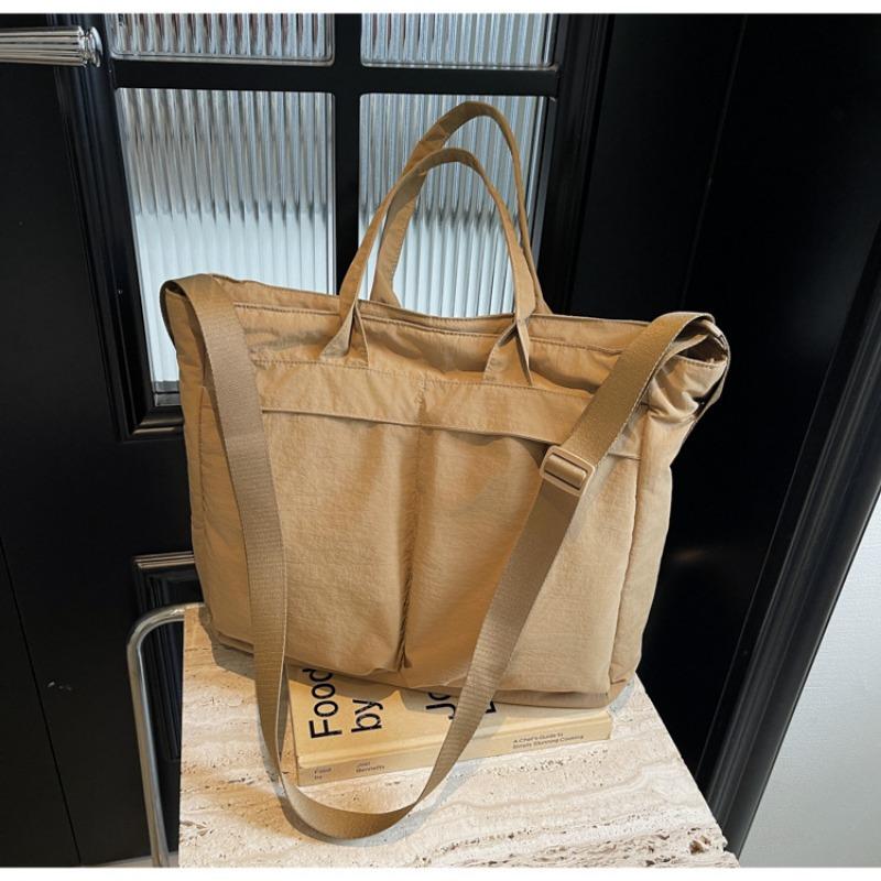 Tote Bag Women Large Capacity 2-Way Multi-Pocket Handheld Casual Minimalist Shoulder Crossbody Bag College Student Class Bag