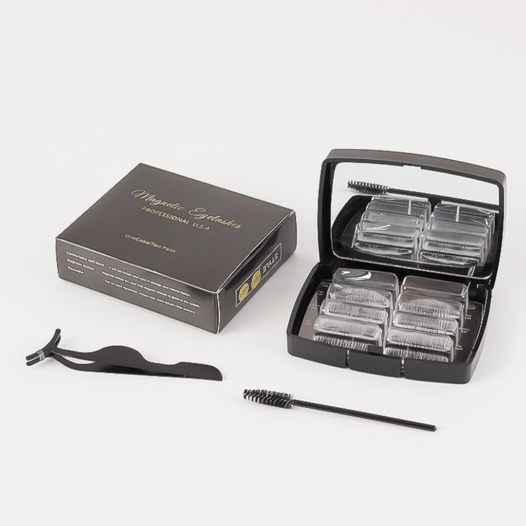 4 Pair Natural Eyelashes Magnetic Design Curl 3D Portable False Eyelashes with Clip Brush Black